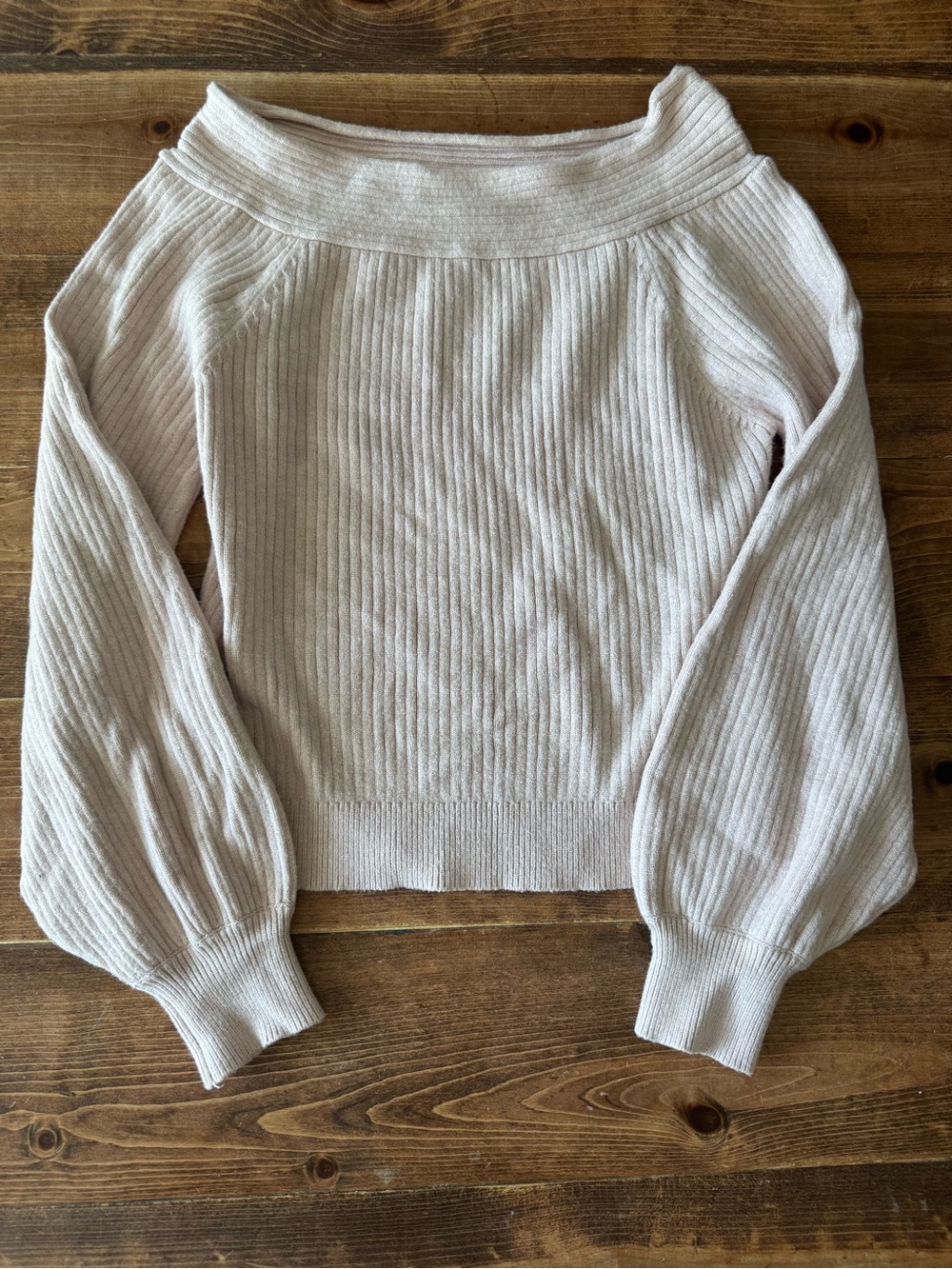 Off-Shoulder Ribbed Women’s Sweater in Light Cream